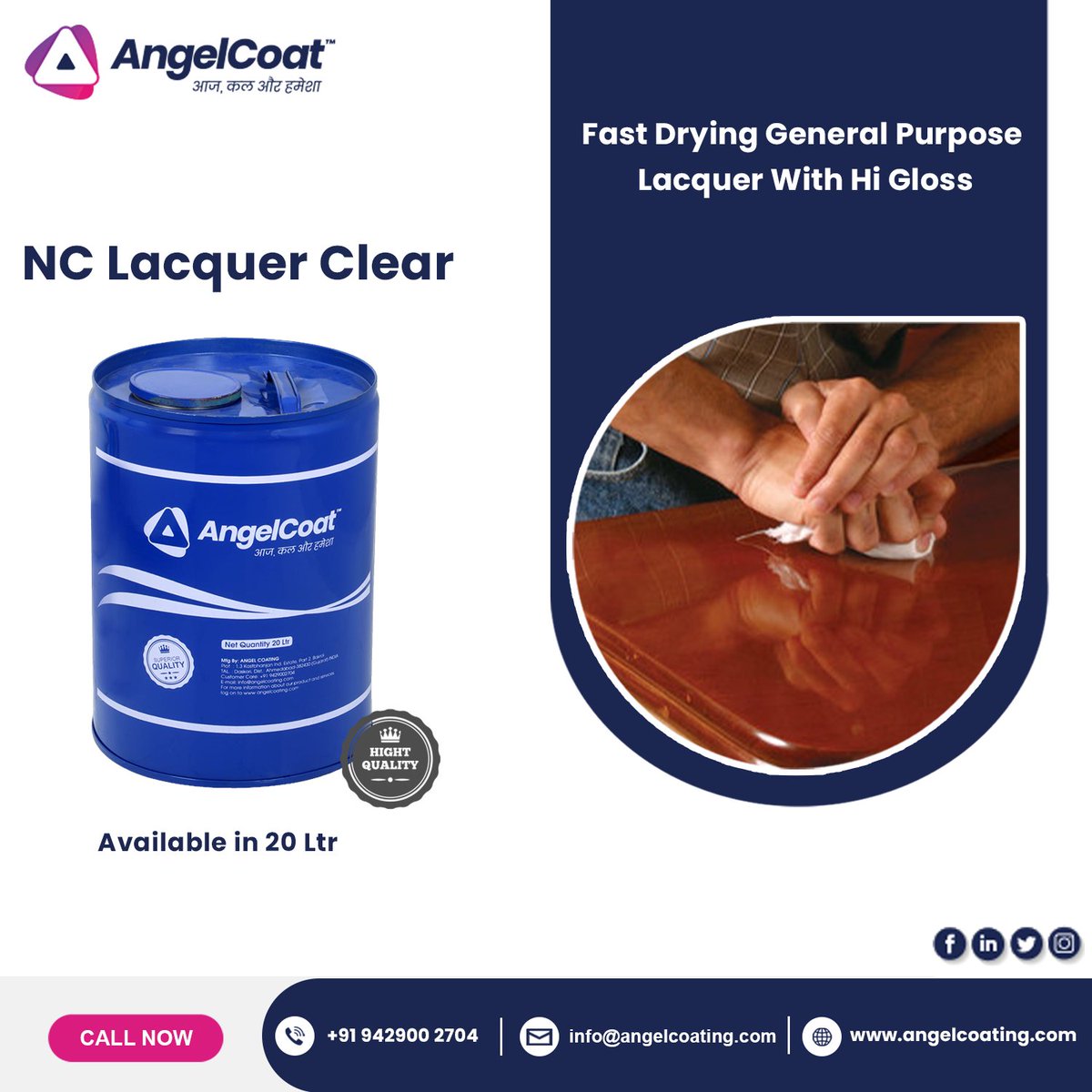 angel_coating's tweet photo. Buy A #FastDrying General Purpose #Lacquer With #HiGlossFinish
✏️#Potential uses are high-quality furniture, shop fittings, doors, cabinets, desks, paneling, partitions most #interior timberwork
🌐https://t.co/9wbpuSgm29
#AngelCoating #Nitrocellulose #NCLacquerClear #NCLacquer https://t.co/kR5JmdTPOg