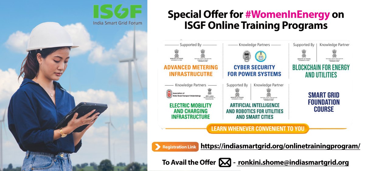 India Smart Grid Forum (@indiasmartgridf) on Twitter photo ISGF Skilling #WomenInEnergy | More Human Energy needs to be Capitalized for Women Empowerment. ISGF is pleased to extend 50% discount to #WomeninEnergy for its Training Programs | To avail the offer, Email at Ronkini.shome@indiasmartgrid.org
<a href="/rejipillai/">Reji Kumar Pillai</a> | <a href="/suri_reena/">Reena Suri</a> ISGF Skilling #WomenInEnergy | More Human Energy needs to be Capitalized for Women Empowerment. ISGF is pleased to extend 50% discount to #WomeninEnergy for its Training Programs | To avail the offer, Email at Ronkini.shome@indiasmartgrid.org
<a href="/rejipillai/">Reji Kumar Pillai</a> | <a href="/suri_reena/">Reena Suri</a>