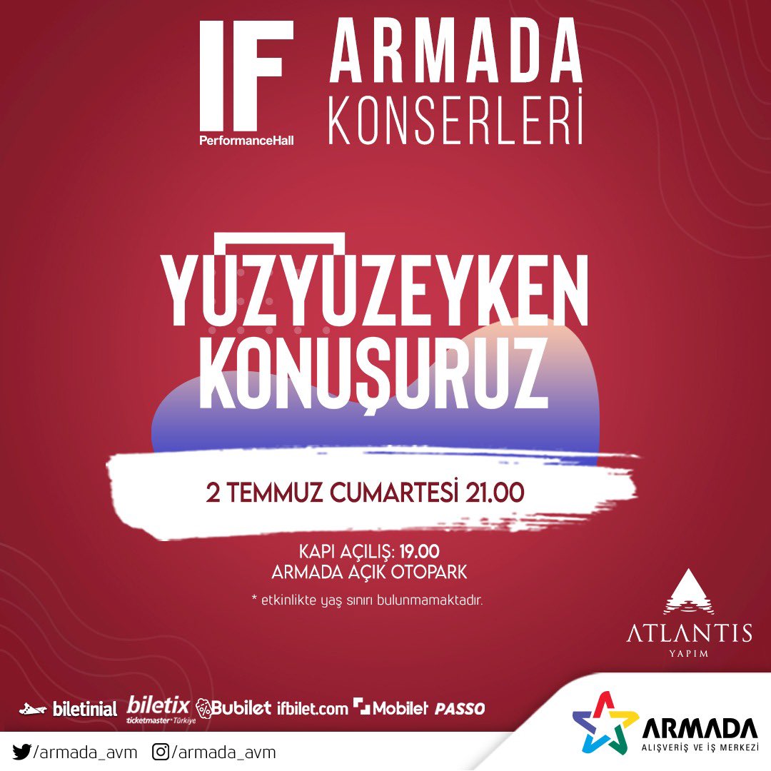 afrataframedya's tweet photo. 2 Temmuz tarihinde Armada’da gerçekleşecek olan Yüzyüzeyken Konuşuruz konserine davetiye kazanmak için bu tweeti beğen, RT yap ve 3 arkadaşını etiketle, kazanma şansını kaçırma! https://t.co/OL6mvh0KT4