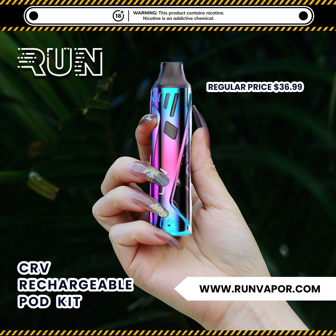 RunVapor's tweet image. CRV #RechargeablePod Kit is a #compact and lightweight #penstyle device designed for  vapers.

Purchase it today, visit; runvapor.com
⚠Warning: The products may use with content contains nicotine. Nicotine is an addictive chemical for Adult use only. 🔞
#runvapor