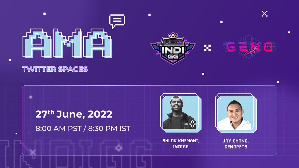 KGeN_Community's tweet photo. Attend the @YGGIndia x @genopets AMA session tonight at 8:30PM IST with the co-founder of Genopets, Jay Chang and @shloked from #IndiGG 

Join us as we dive into the gameplay, future roadmap &amp; the role played by guilds in the game🎮

Link: https://t.co/TK8yG4Vrct https://t.co/1Nwd3qpyBp