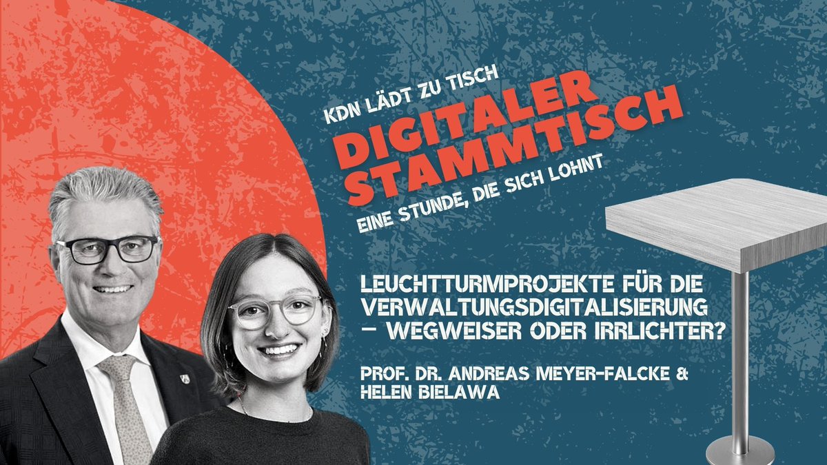 KDN – Dachverband kommunaler IT-Dienstleister NRW (@kdn_nrw) on Twitter photo Morgen geht unser #DigitalerStammtisch in eine weitere Runde mit <a href="/CIONRW/">Fatih Torun</a> und <a href="/HelenBielawa/">Helen Bielawa</a>. Wir freuen uns sehr auf einen spannenden Austausch zum Thema "#Leuchtturmprojekte für die #Verwaltungsdigitalisierung – Wegweiser oder Irrlichter?"➡️kdn.de/veranstaltunge… Morgen geht unser #DigitalerStammtisch in eine weitere Runde mit <a href="/CIONRW/">Fatih Torun</a> und <a href="/HelenBielawa/">Helen Bielawa</a>. Wir freuen uns sehr auf einen spannenden Austausch zum Thema "#Leuchtturmprojekte für die #Verwaltungsdigitalisierung – Wegweiser oder Irrlichter?"➡️kdn.de/veranstaltunge…