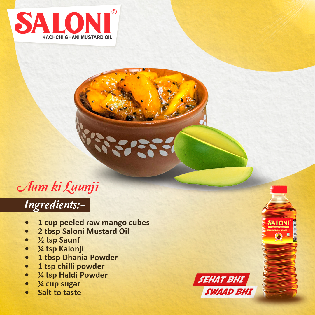 saloni_oil's tweet image. Make Healthy &amp;amp; Tasty "Aam ki Lounji" 🍲🍲 at Home with Saloni Mustard Oil.

Saloni Mustard Oil #SehatBhiSwadBhi Jo Banta Hai Apni Hi Factory Mein.

To Know the method Follow us on facebook:- facebook.com/salonioils/ 

#SaloniOil #cookingoil #oil #coldpressedoil #mango #aamkilaunji