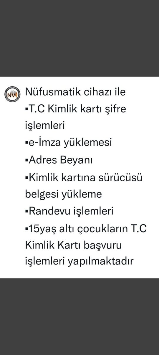 Nüfusmatik cihazımız ile vatandaşlarımıza daha hızlı ve daha verimli hizmet verilmektedir.#Hayatınızınheranında <a href="/sefikaygol/">Şefik AYGÖL</a> <a href="/TCNufus/">Nüfus ve Vatandaşlık İşleri Genel Müdürlüğü</a> <a href="/MahmutKececi61/">🇹🇷Mahmut KEÇECİ🇹🇷</a>