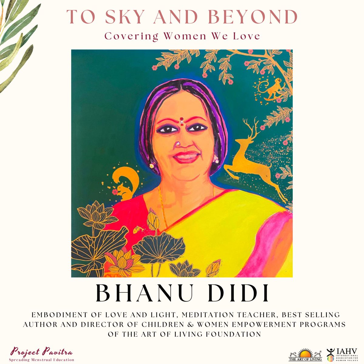 ProjectPavitra's tweet photo. "I would like every woman to come to the forefront and take responsibility. I would like them to become the light of leadership with a passion to serve humanity."
Taken from an interview with Bhanu Didi covered by Art Of Living, Bangalore Team. https://t.co/55a5zj0aIR