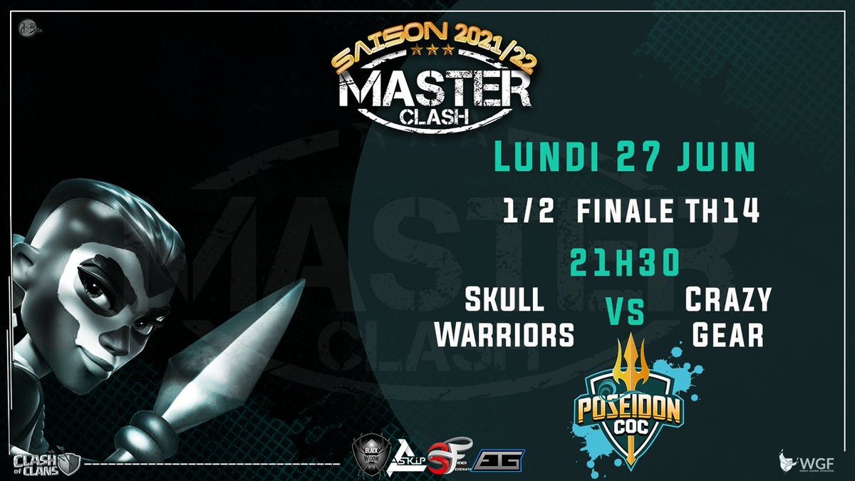 Poseidon COC (@cocposeidon) on Twitter photo On se retrouve ce soir à 21h30 pour la demi finale de la full th14 du <a href="/MasterClash_coc/">MasterClash</a>
Au programme : <a href="/SkullWarriorsSW/">Skull Warriors</a> 🆚 Crazy Gear
A retrouver sur <a href="/Twitch/">Twitch</a> : twitch.tv/poseidon_coc On se retrouve ce soir à 21h30 pour la demi finale de la full th14 du <a href="/MasterClash_coc/">MasterClash</a>
Au programme : <a href="/SkullWarriorsSW/">Skull Warriors</a> 🆚 Crazy Gear
A retrouver sur <a href="/Twitch/">Twitch</a> : twitch.tv/poseidon_coc