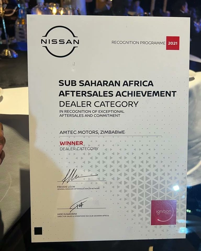 AmtecNissan's tweet photo. AMTEC Motors Zimbabwe has lifted the Zimbabwean flag high after scooping the prestigious Sub-Saharan Africa Aftersales Achievement award at the Nissan Business Meeting Awards ceremony held in Egypt recently.

#CelebratingOurAchievements #Nissan #AmtecMotors https://t.co/pMa6ENUbLr
