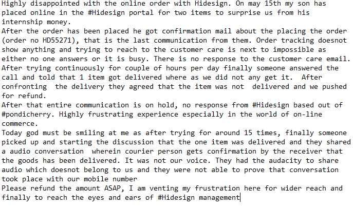sghiri2007's tweet photo. @HidesignHQ 
Unprofessional behavior 
#hidesign #onlinefraud #pondicherry https://t.co/UOXbX3Jzbx