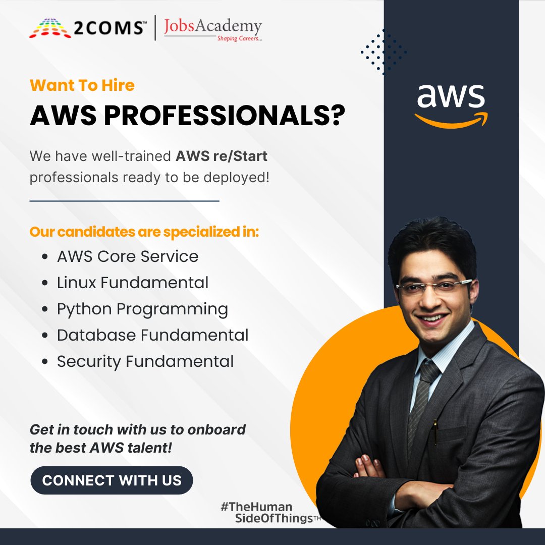 Are you a recruiter/employer looking to hire qualified AWS re/Start candidates for your business/project?

#awsrestart #awsprofessionals #hiretraindeploy #htd #bulkhiring #amazonwebservice #recruitment #hiringconsultants #HRConsultancy #hiringcompany #aws #business