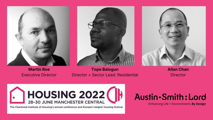 A-S:L's Martin Roe, Tope Balogun + Allan Chan will be at the Housing 2022 Conference this week in #Manchester. If you'd like to meet up just get in touch 
<a href="/martinjroe/">martin roe</a> <a href="/topebalog/">tope balogun</a> <a href="/AChanFCCA/">Allan Chan</a> 

#Housing2022 
<a href="/Housing_event/">Housing</a> 

#SocialHousing #AffordableHousing #Architecture #Design