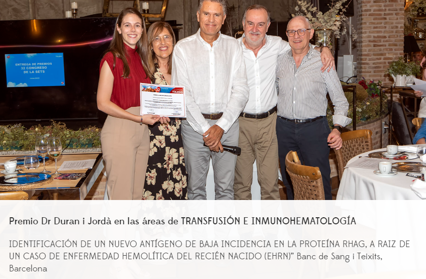 SETS (@sets_es) on Twitter photo Premio 🏆 #SETS2022
Dr Duran i Jordà en Transfusión e Inmunohematología por ‘Identificación de un nuevo #antígeno de baja incidencia en la proteína RHAG, a raíz de un caso de enfermedad hemolítica del recién nacido (EHRN)’ <a href="/BSTRecerca/">RECERCA / Banc de Sang i Teixits de Catalunya</a>
🩸 ow.ly/H1Pz50JCrRf Premio 🏆 #SETS2022
Dr Duran i Jordà en Transfusión e Inmunohematología por ‘Identificación de un nuevo #antígeno de baja incidencia en la proteína RHAG, a raíz de un caso de enfermedad hemolítica del recién nacido (EHRN)’ <a href="/BSTRecerca/">RECERCA / Banc de Sang i Teixits de Catalunya</a>
🩸 ow.ly/H1Pz50JCrRf