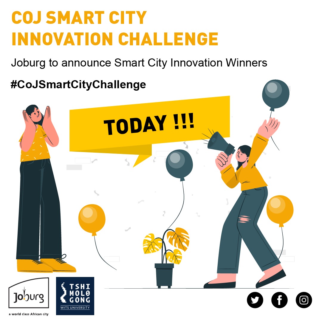 Today is the day! The #CoJSmartCityChallenge will be announcing the winners. We can't wait and I'm sure neither can the contestants!😃😃 
Watch the award ceremony on the Tshimologong Precinct Facebook Page from 10:00 AM.