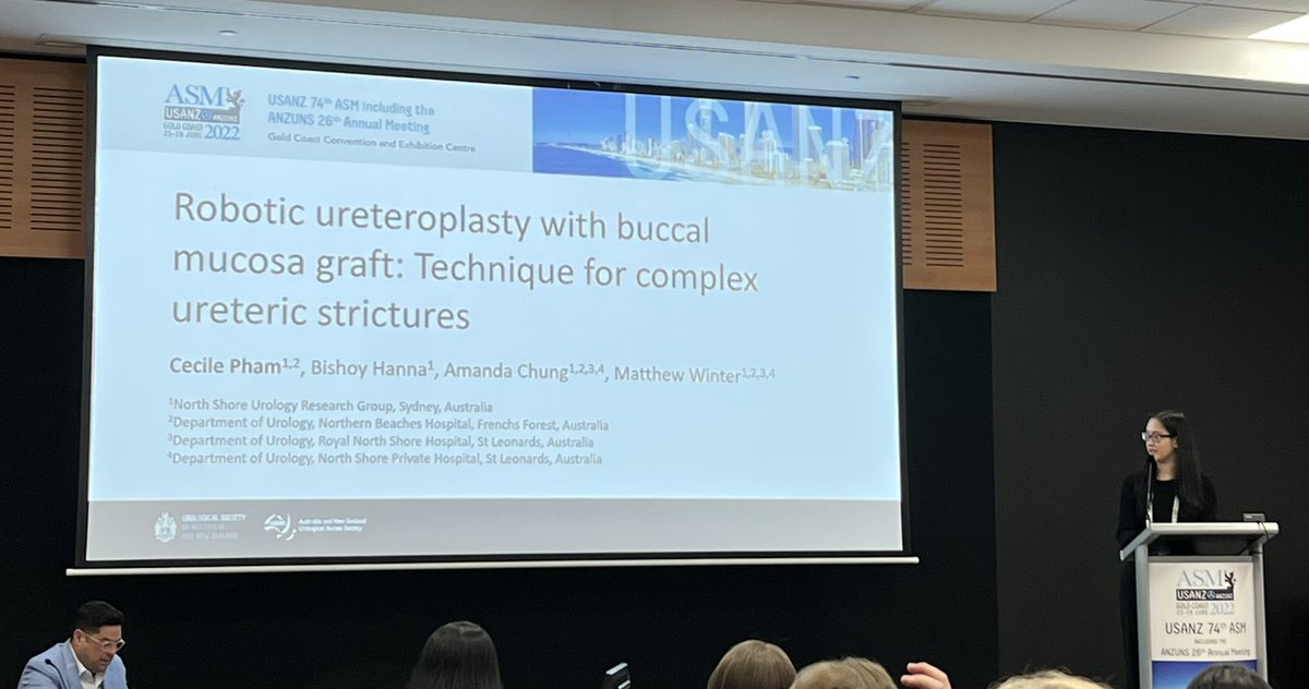 NSURGroup's tweet photo. @ctpham presenting a technique for robot ureteroplasty with buccal mucosa graft for strictures #USANZ22 https://t.co/Jw2JSwJkQE