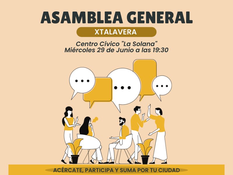 PorTalaveraXt's tweet photo. Os esperamos este miércoles en una nueva Asamblea de Xtalavera.📢📢

La primera Asamblea General postpandémica.💪💪

Anímate a venir y participa.
Te esperamos.
🥰🥰🥰 https://t.co/0aml3CUoT9
