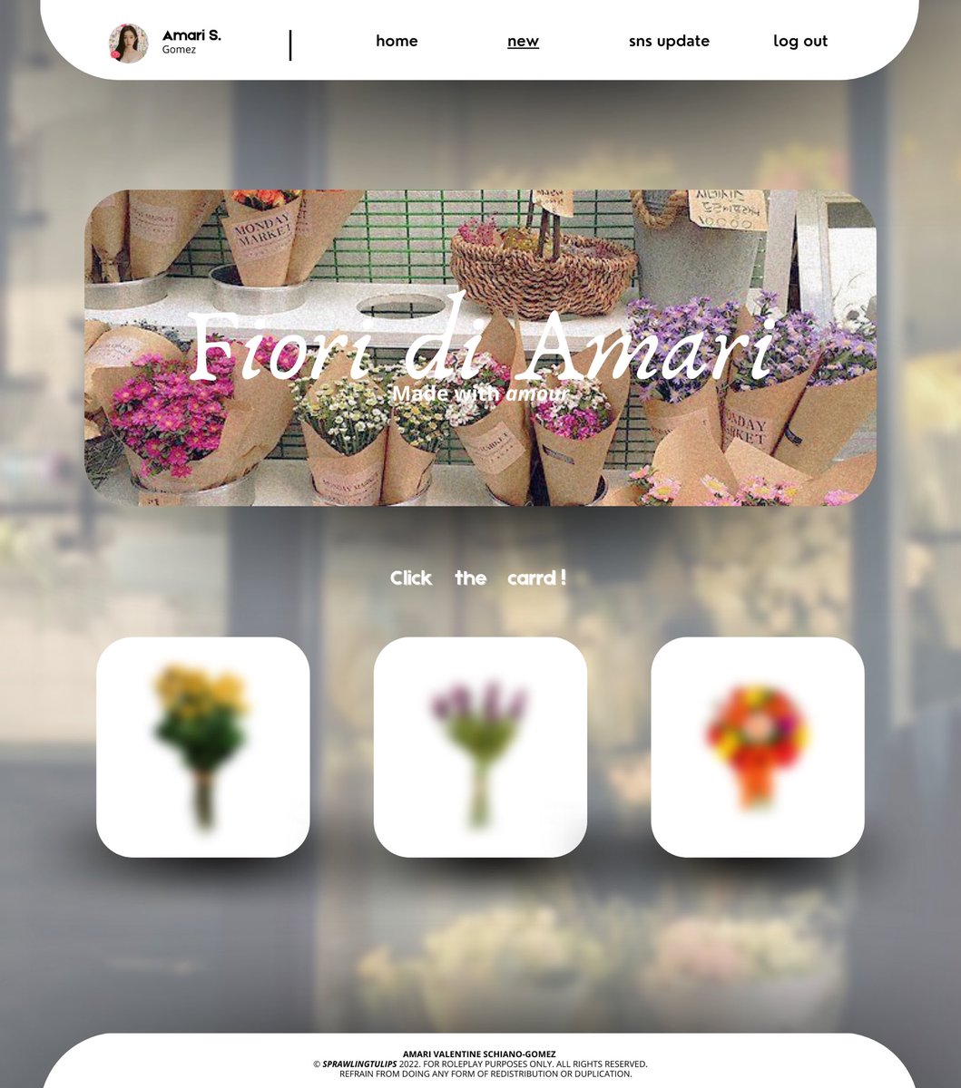 ㅤ

       𖡫  ⋮  Fiori-di-Amari.⠀ ⠀ ⠀ ⠀
          
                 Here’s the latest 
                 chary  -  picked
                 bouquet of flowers
                 contrived by   𝓐𝒎𝒂𝒓𝒊 .ᐟ

                 fioridiamari.carrd.co

ㅤ