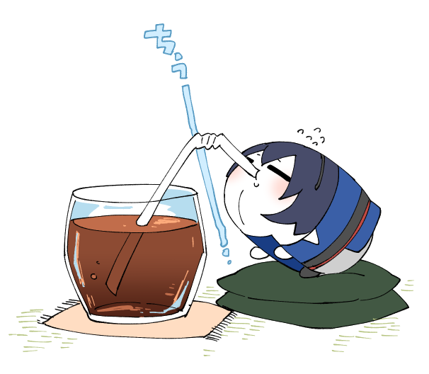 暑いので水分をしっかり摂取するおもち🥤 