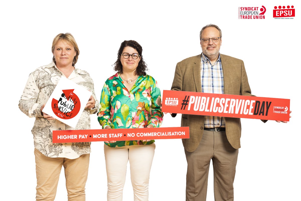 EPSU (@epsunions) on Twitter photo 📍#PublicServiceDay
Belgian 🇧🇪 trade unions
🟢<a href="/La_CSC/">La CSC</a>, <a href="/ACV_Vakbond/">ACV</a>
🔴<a href="/syndicatFGTB/">FGTB</a>, <a href="/vakbondABVV/">ABVV</a>
🔵<a href="/CGSLB/">Syndicat libéral</a>, <a href="/ACLVB/">Liberale Vakbond</a>
raise their fist for quality public service!
🗣️We demand:
☑️Higher pay
☑️More staff
☑️No commercialisation 📍#PublicServiceDay
Belgian 🇧🇪 trade unions
🟢<a href="/La_CSC/">La CSC</a>, <a href="/ACV_Vakbond/">ACV</a>
🔴<a href="/syndicatFGTB/">FGTB</a>, <a href="/vakbondABVV/">ABVV</a>
🔵<a href="/CGSLB/">Syndicat libéral</a>, <a href="/ACLVB/">Liberale Vakbond</a>
raise their fist for quality public service!
🗣️We demand:
☑️Higher pay
☑️More staff
☑️No commercialisation