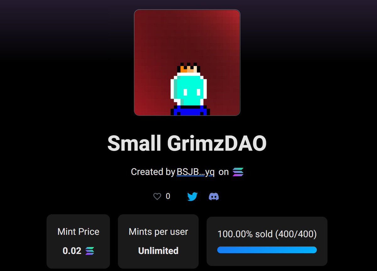 WE'RE NOW SOLD OUT! Check us on Magic Eden now magiceden.io/marketplace/sm…

#GRIMZY💀