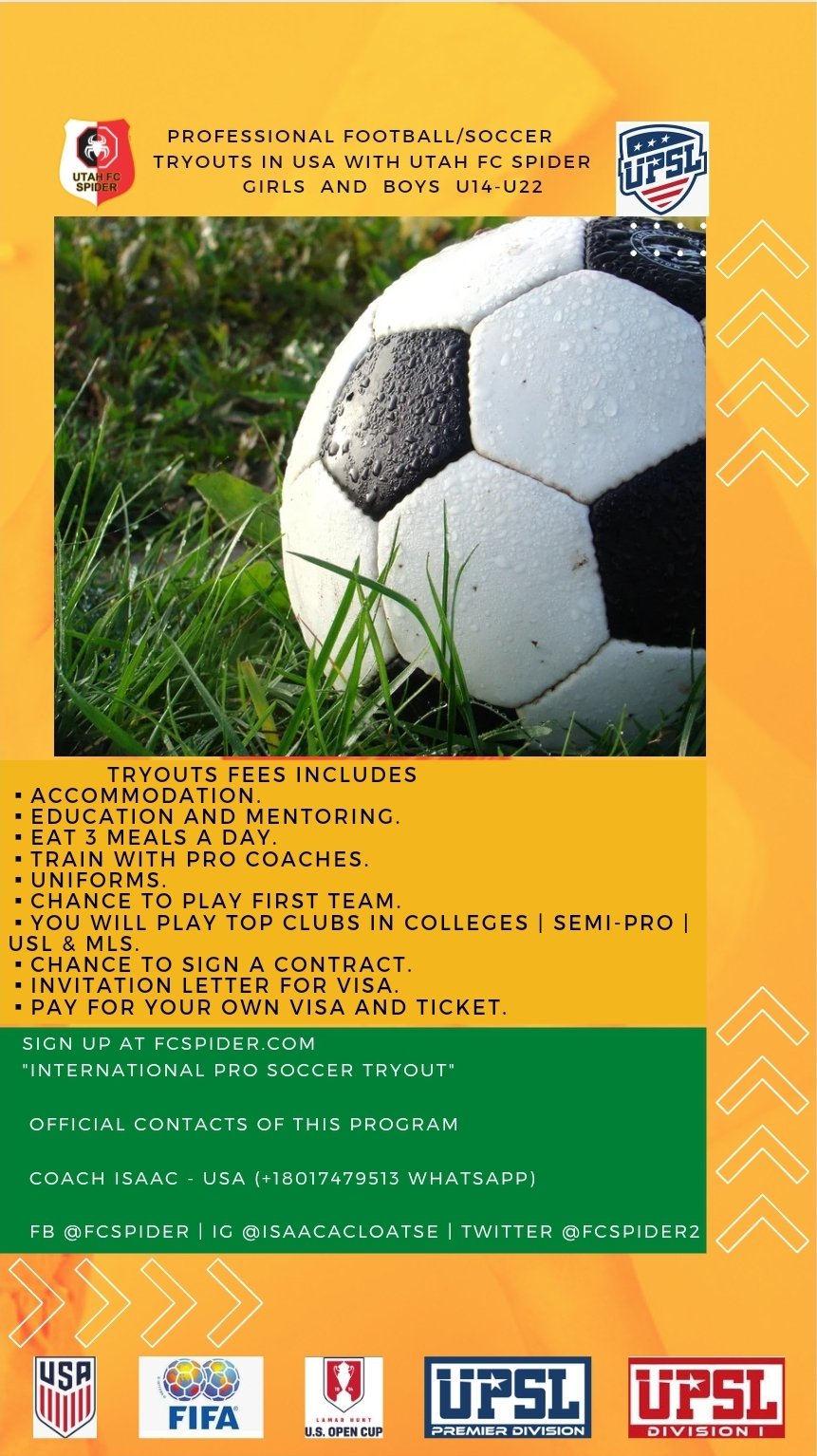 Utah FC Spider on Twitter: "⚽️ Semi-pro football tryouts opportunities for  international players ⏳✓ #SpiderNation #fcspider #UtahFcSpider #utahsoccer  https://t.co/CAxygmIqcr" / Twitter