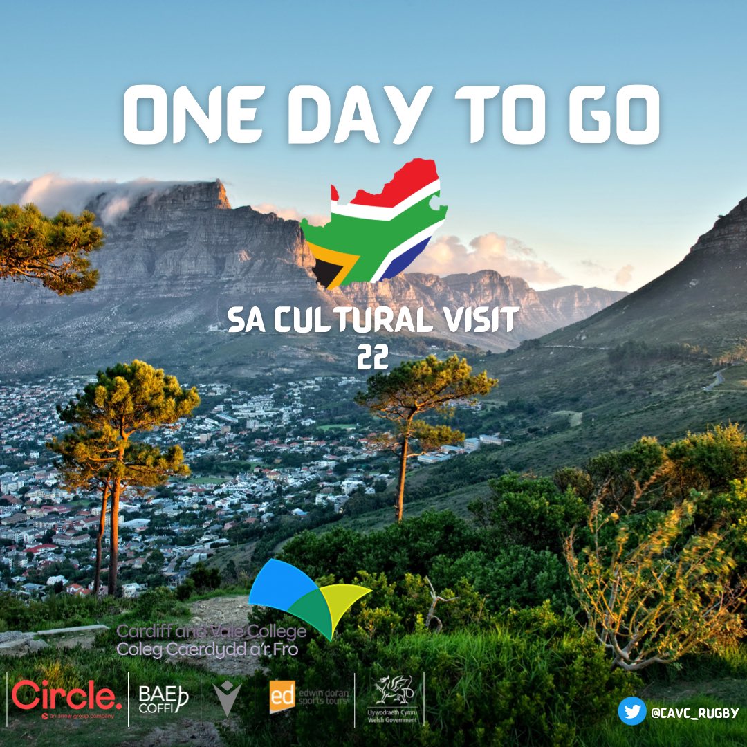 1️⃣Day To Go!🇿🇦 

A packed itinerary on this cultural visit for the academy. 

A safari trip, table mountain, charity work, olive farm work, coaching sessions for children, boat trips, Cape canopy, Cape peninsular, test match…

Johannesburg, Pretoria, Cape Town all over 10 days!