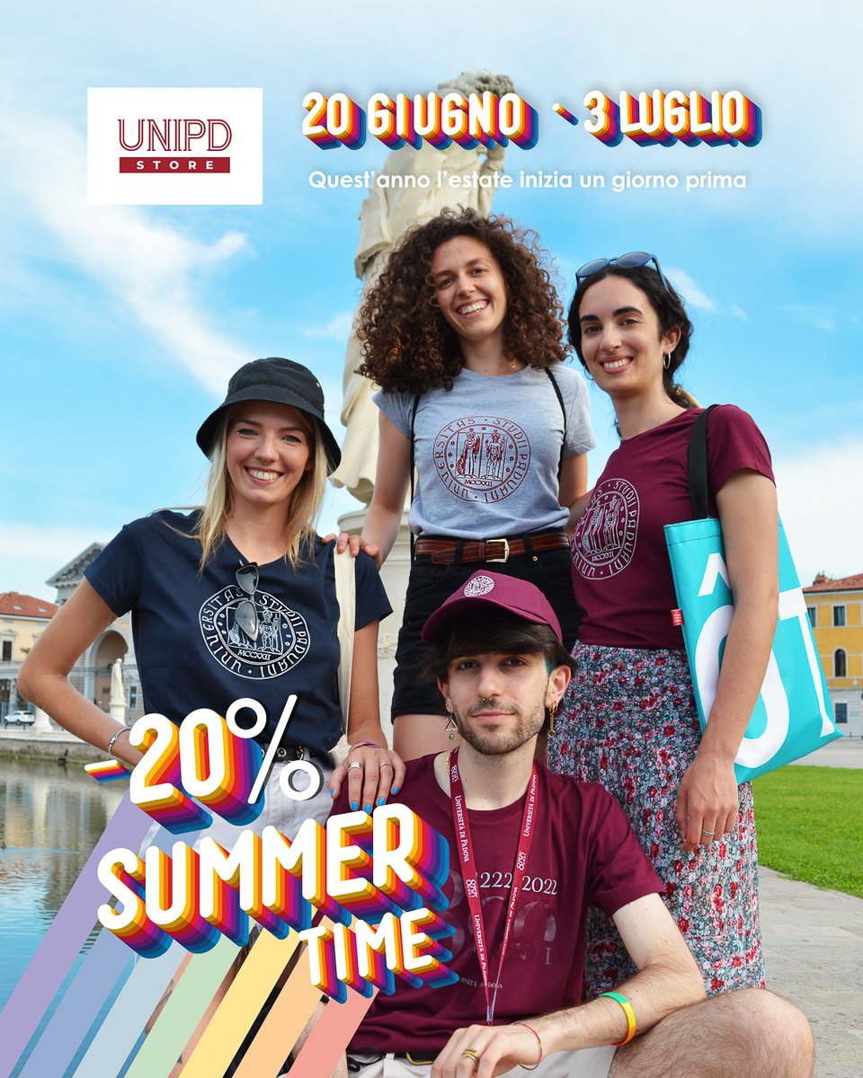 UniPadova's tweet photo. 🛍 Con l'estate arrivano anche gli sconti #UnipdStore!
Dal 20 giugno al 3 luglio tutto il merchandise Unipd sarà scontato del 20%, sia online che in store.
Scopri tutti gli articoli #Unipd
> https://t.co/tWLGswkEFJ https://t.co/RtiSDHA3lu