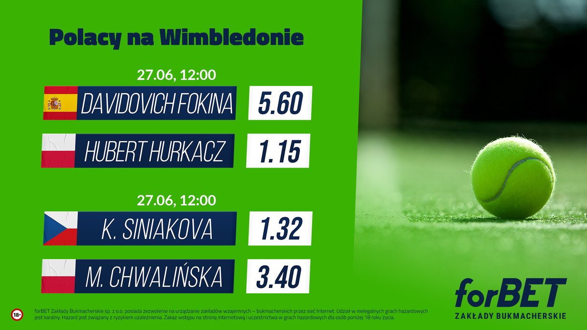 iforbetpl's tweet photo. Polskie granie na Wimbledonie w poniedziałek zaczniemy od meczów H. Hurkacza i M. Chwalińskiej! 🇵🇱🎾

➡ Oferta na mecz Hurkacza: https://t.co/vfFO4PaxcC
➡ Oferta na mecz Chwalińskiej: https://t.co/zCQPqIw8s6

#Wimbledon #ATP #WTA #Tenis https://t.co/qfjkOUKNgn