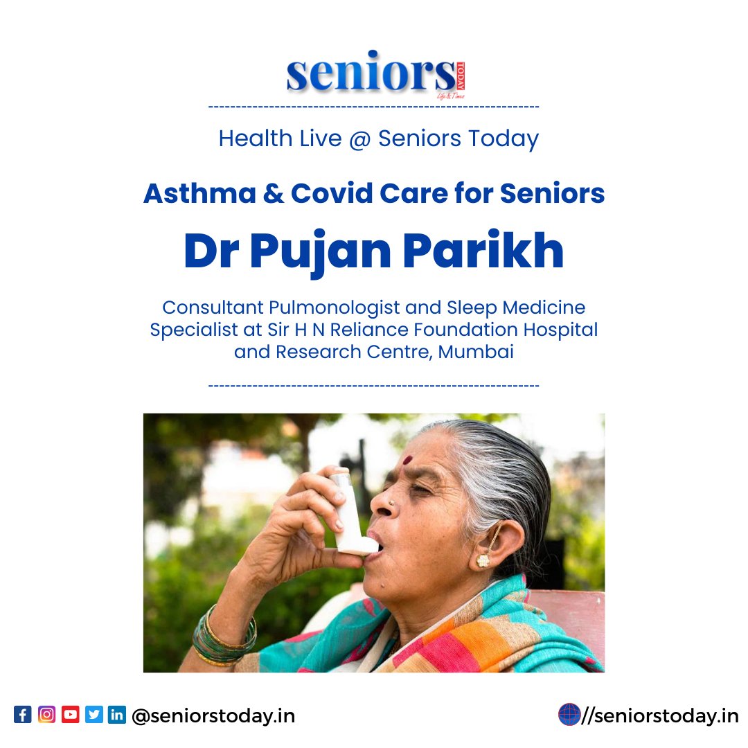 seniorstodayin's tweet photo. On June 26, 2022, Seniors Today hosted its weekly Health Live webinar. This week the guest for the webinar was Dr Pujan Parikh, a leading Pulmonologist, who spoke on Asthma & Covid Care for Seniors.
Check full article here - https://t.co/1e322oZYTf
#healthlive #seniorstoday https://t.co/4iDgJq2mxk