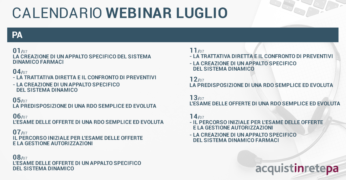 Consip_Spa's tweet photo. #Consip 16 nuovi webinar nel mese di luglio per guidare #PA ed #imprese nell’utilizzo degli strumenti di #eprocurement Leggi il comunicato: https://t.co/Qi50EIFcQF https://t.co/qrbe4iSZeh