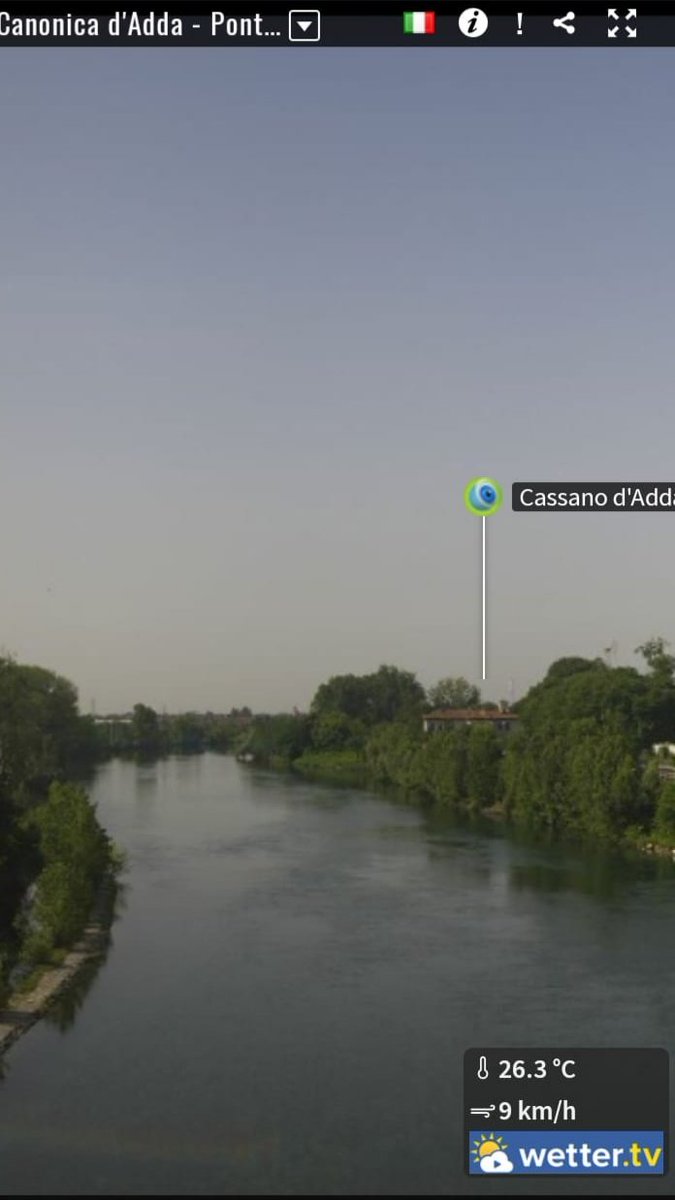 Questo è il fiume Adda all'altezza di Canonica d'adda in provincia di Bergamo,  preso dalla webcam 10 minuti fa, fiume pieno come sempre, tutto nella normalità.