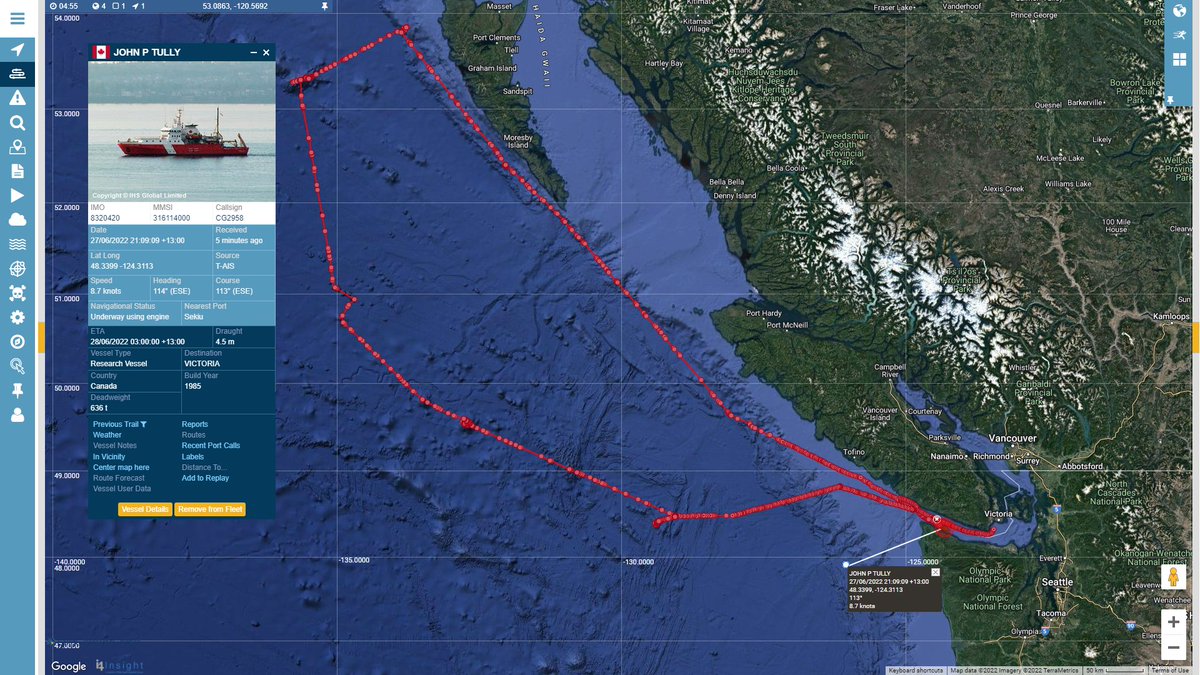 #OceanNetworksCanada #JohnPTully  The Tully is heading back into port. #vesseltracking by @BigOceanData