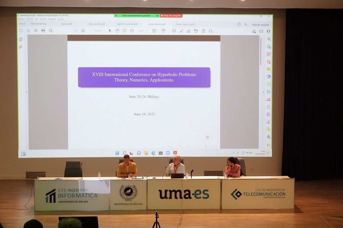 Red_mathin's tweet photo. 📢Del 20 al 24 de junio, ha tenido lugar en la @InfoUMA  la celebración del XVIII International Conference on Hyperbolic Problems Theory, Numerics, Applications, #HYP2022 .
El grupo de investigación @EdanyaUMA , miembro de @Red_mathin , ha formado el Comité Organizador. https://t.co/o4f0g90WRM