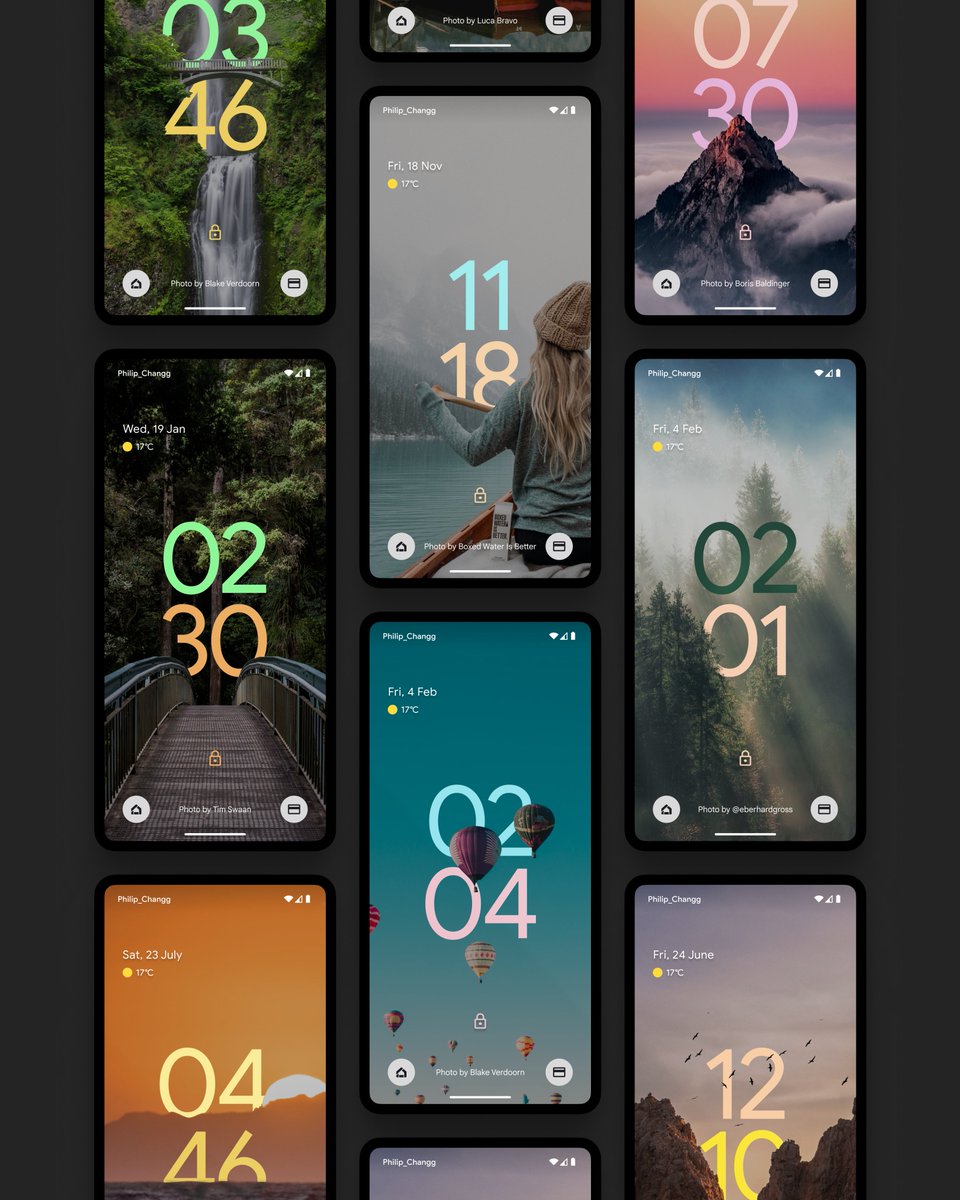 Philip_Changg's tweet photo. My concept of depth enabled Material You lockscreen, inspired by iOS 16.

Shout-out to all the amazing photographers from the Unsplash community.🙏
Also thank to 9to5google for featuring my concept in the article. ( https://t.co/e6O7N0mEsP ) https://t.co/39NQS4BLy4