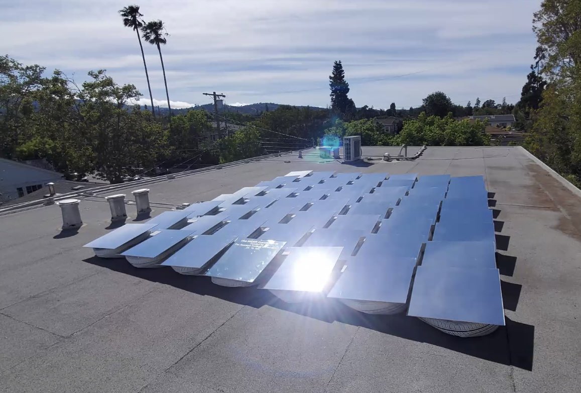 1/3 of solar reflectors built out. 2/3 still to build in Californian summer trial. Many sensors still to install and calibrate. #MEER #MEERurban #Urbanheatisland #California