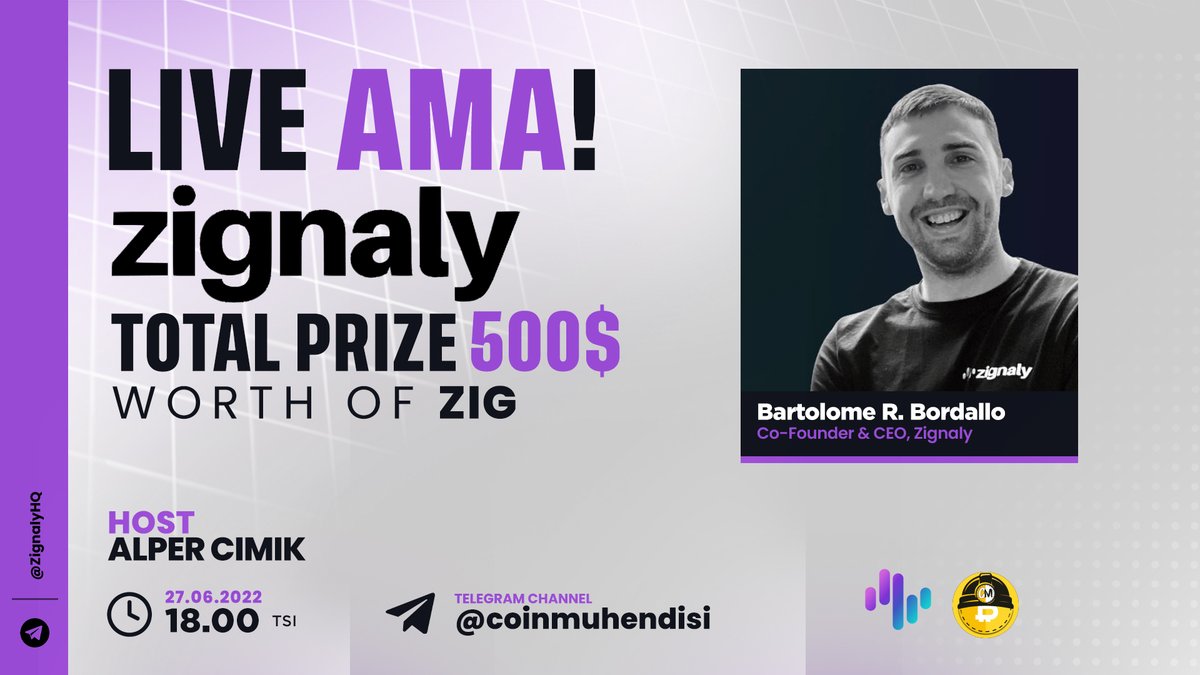 Coin Muhendisi (@coinmuhendisim) on Twitter photo 500$ Değerinde $USDT Ödüllü #Zignaly ile AMA etkinliği düzenliyoruz.
AMA Tarihi : 27 Haziran 18.00 (UTC+3)
10 soru ödüllendirilecek. Twitter(5) - Telegram(5)
🔽Kurallar:
Takip Et
<a href="/coinmuhendisim/">Coin Mühendisi</a>
+
<a href="/zignaly/">Zignaly</a>
+
<a href="/paramuhendisim/">Para Mühendisi</a>
▶️Beğen,Retweet
▶️Soru Sor 2 Arkadaşını Etiketle✅ 500$ Değerinde $USDT Ödüllü #Zignaly ile AMA etkinliği düzenliyoruz.
AMA Tarihi : 27 Haziran 18.00 (UTC+3)
10 soru ödüllendirilecek. Twitter(5) - Telegram(5)
🔽Kurallar:
Takip Et
<a href="/coinmuhendisim/">Coin Mühendisi</a>
+
<a href="/zignaly/">Zignaly</a>
+
<a href="/paramuhendisim/">Para Mühendisi</a>
▶️Beğen,Retweet
▶️Soru Sor 2 Arkadaşını Etiketle✅