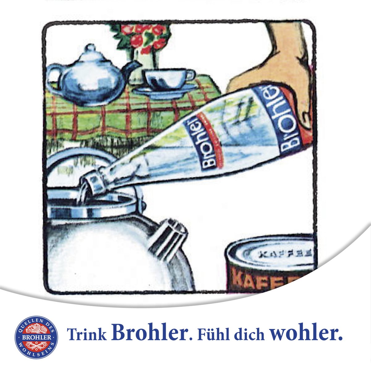 Brohler's tweet photo. Nehmen Sie um Aufbrühen statt Leitungswasser BROHLER. Sie schmecken den Unterschied sofort!
Illustration aus dem Brohler Produktflyer Anfang der 70er Jahre.

#ThrowbackThursday #tbt #zeitreise #nostalgie #geschichte #Brohler #vulkaneifel #trinkbrohler #rückblick  #mineralwasser https://t.co/44gx3HDkJV