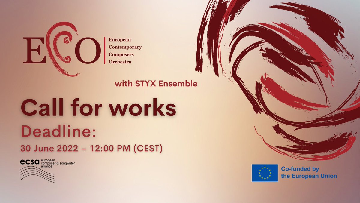 Creators_ECSA's tweet photo. 🎶Last week for the #ECCOConcert Call for Works!
‼️The ECCO Concert Call for Works 2022 edition is still open and the deadline is this week- 30/06/2022 at 12 pm (CEST).
ℹ️Please find out more information on our ECCO Concert website: https://t.co/cOqwjMcwtY
#concert #composers https://t.co/vXmJP2oCDa