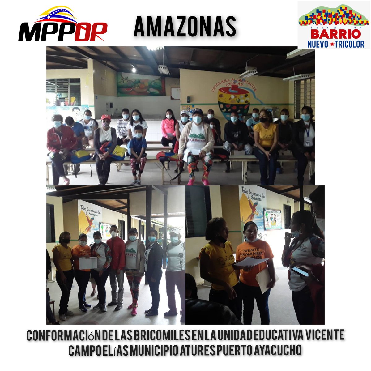 MppopAmazonas's tweet photo. #NotiObras🏫 🎖 || 445 brigadas comunales militares para la educación y la salud (BRICOMILES) fueron activadas en el estado Amazonas en los centros educativos existentes en la región.
@NicolasMaduro
@GOB_MiguelR
@GRaulparedes
#MppopJuntoAlPueblo
#VacúnateEvitaLaCovid https://t.co/ty8Qp3i6Hu