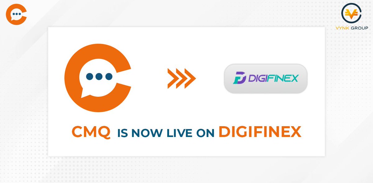 VYNK GROUP (@vynkgroup) on Twitter photo CMQ is now live on <a href="/DigiFinex/">DigiFinex Global</a>
🔥🔥🎉🎉
Trading time: June 27th, 2022 8:00 AM (UTC)
To Trade: digifinex.com/en-ww/trade/US…
#vynkchain #vynkpay #StakingPool #safepool #CMQ #socialfi #BinanceSmartChain #DigiFinexListing CMQ is now live on <a href="/DigiFinex/">DigiFinex Global</a>
🔥🔥🎉🎉
Trading time: June 27th, 2022 8:00 AM (UTC)
To Trade: digifinex.com/en-ww/trade/US…
#vynkchain #vynkpay #StakingPool #safepool #CMQ #socialfi #BinanceSmartChain #DigiFinexListing