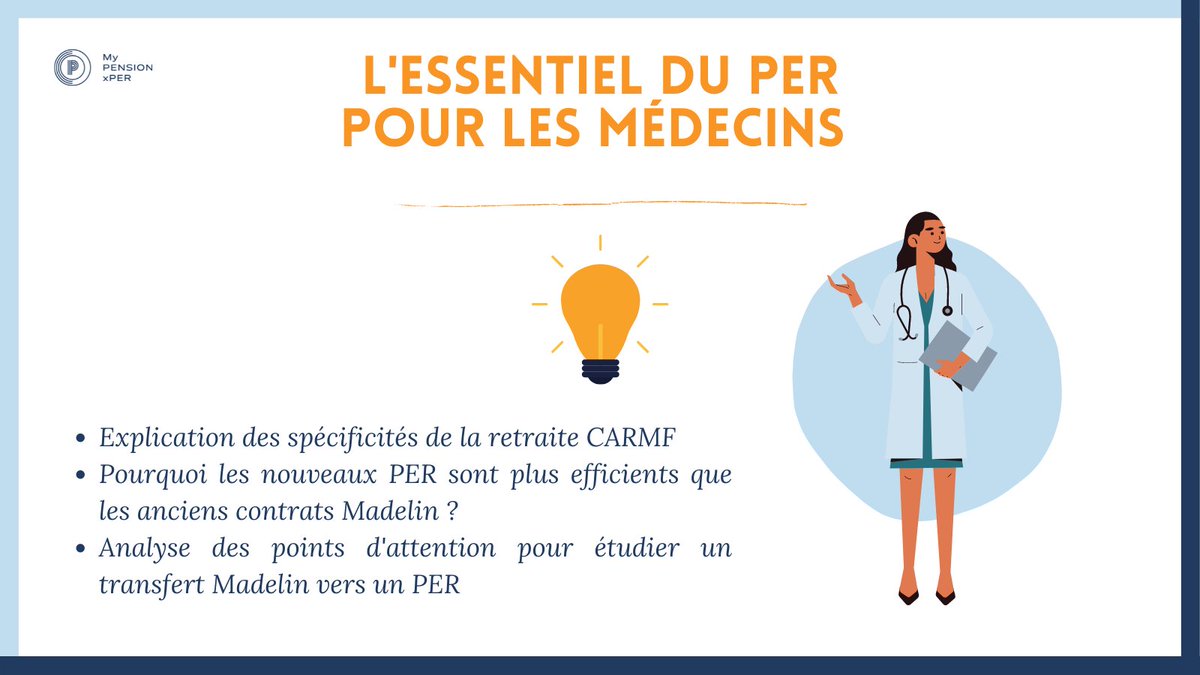 MyPENSIONxPER's tweet photo. 🩺🧑🏻‍⚕️ Focus sur les spécificités de la #retraite des #médecins !

Que vous soyez #spécialiste, #généraliste #libéral et/ou #salarié vous trouverez nos réponses à vos questions.

L’intégralité de l’expertise sur les médecins est disponible ici :
➡️ https://t.co/JzOUhQJHu3 https://t.co/AdyUBWfL5Z