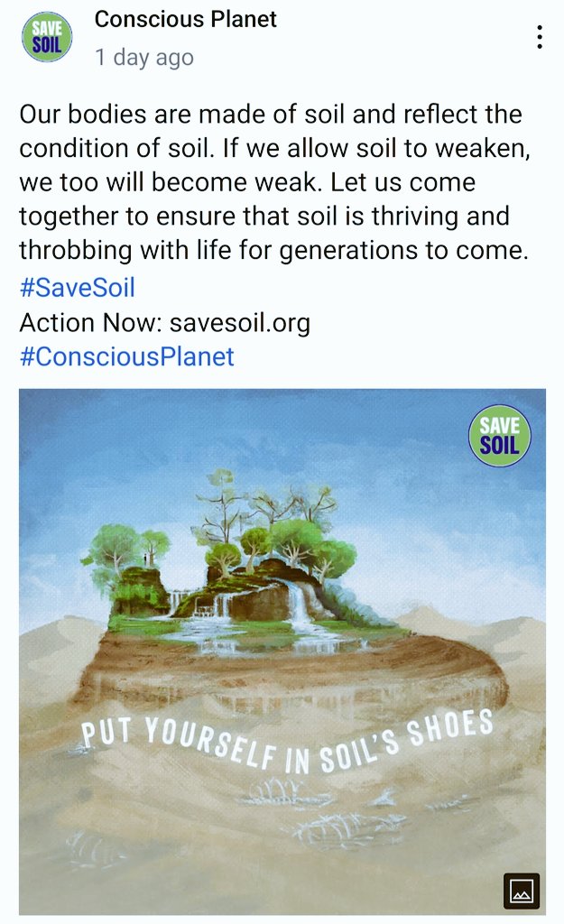 Ramya_Ramk's tweet photo. When I open YouTube I get this post "Put Yourself In Soil's Shoes". Everywhere it's #SaveSoil, because she needs attention. 
If Soil is dying, We too are!!
Action now: https://t.co/ClRjZvqwDL https://t.co/eRGZW904Aq