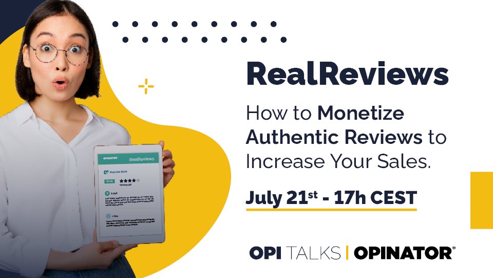 📢New #OPITALK 📢
ENG 🇺🇸 Version

How to Monetize Authentic Reviews and Increase Your Sales with OPINATOR #RealReviews 👍🏻

Don't miss out, sign up now!💥

attendee.gotowebinar.com/register/77277…

#CX #OPITALKS #RealReviews