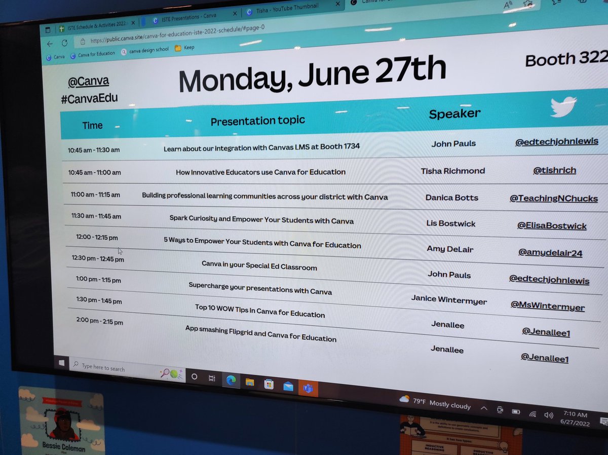 Some incredible sessions at @Canva for Education booth 3224 all day! 🎉🌟

Check out our amazing speakers here:

public.canva.site/canva-for-educ…

#ISTELive22 #CanvaForEducation
