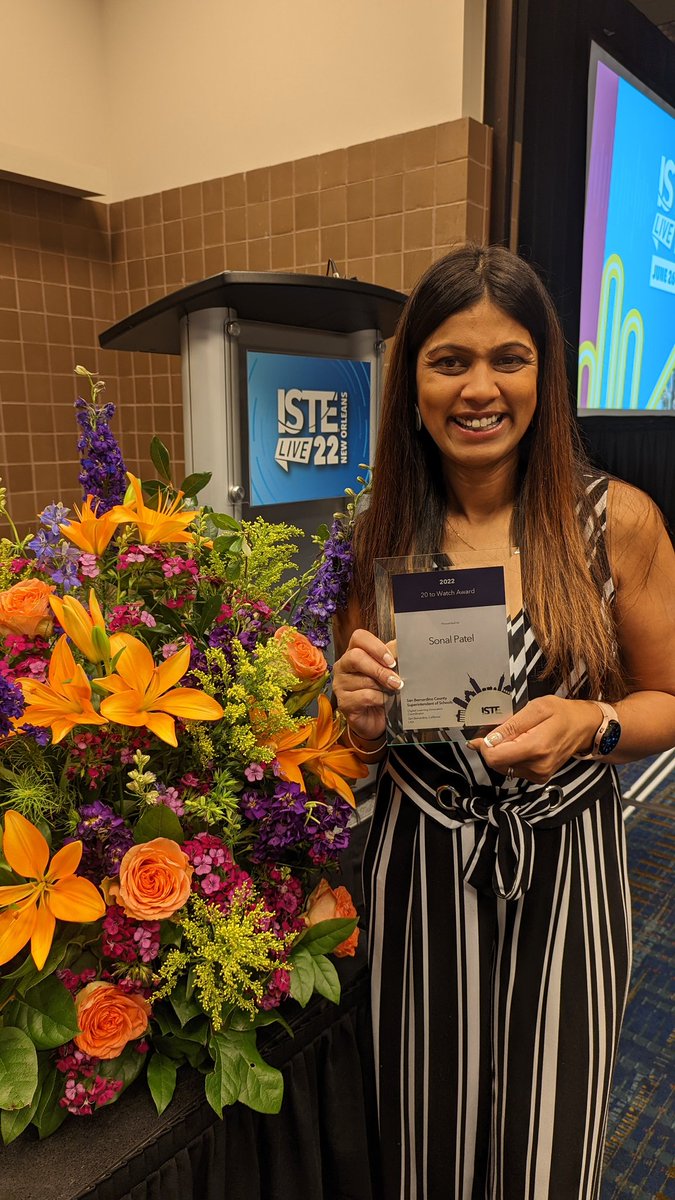 SBCSS_EdTech's tweet photo. Excellence! 
Our very own @Sonal_EDU is an ISTE 20 to Watch in 2022 award recipient! 🎉 https://t.co/OO8ropZGAr