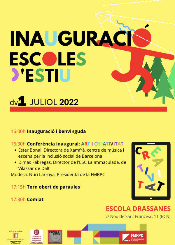 FMRPc's tweet photo. Demà divendres us esperem a l'ACTE INAUGURAL ESCOLES D’ESTIU 22 #EscolaEstiu #EE2022 
📍 @escolaDrassanes 
🕕 16:00h
✔Art i Creativitat
👩 @EsterBonal 
🧑 @DimasFabregas 
🖥️ https://t.co/wDXR7v3czp https://t.co/7wiT5FKWPC