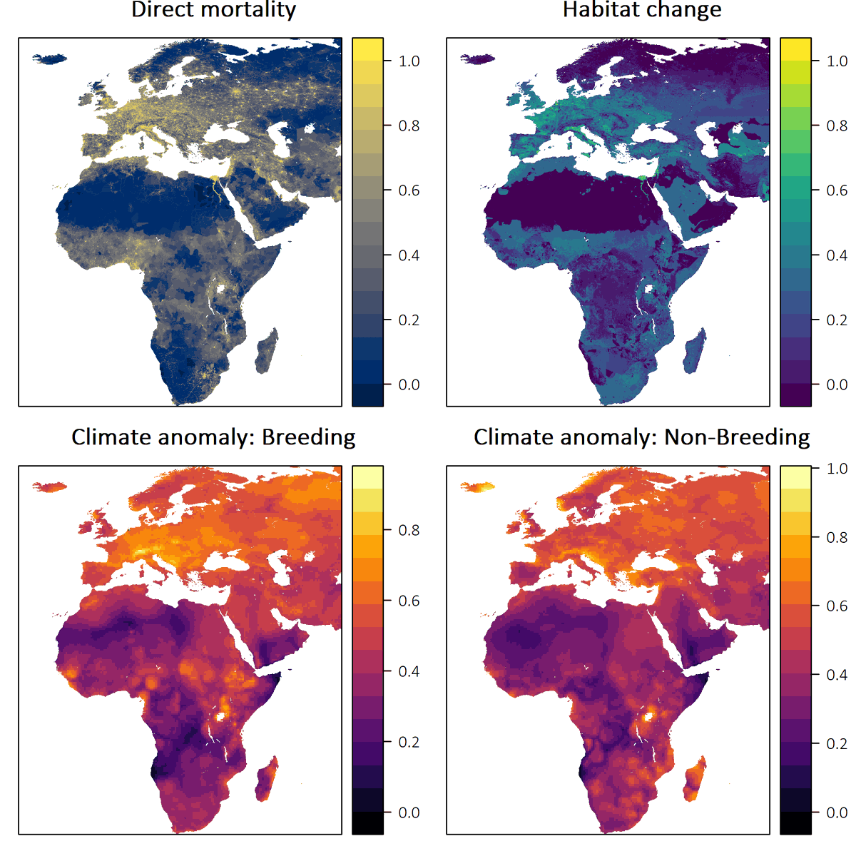 New study (also based on the PECBMS data) mapped the factors linked with migratory species´ declines in Europe.
Read more: pecbms.info/built-infrastr…
Figure: Composite maps for the three risk groups.© 2022 Claire Buchan CC-BY
