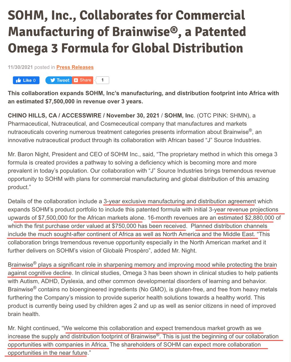 slfairless's tweet photo. $SHMN Details on #Brainwise deal.
🔹 3-year exclusive manufacturing and distribution
🔹 3-year revenue projections $7.5M
🔹 16-month revenues estimated at $2.8M
🔹 1st purchase order valued at $750,000 received
🔹 Distribution includes Africa, North America and the Middle East https://t.co/RhAkGcK7Z3