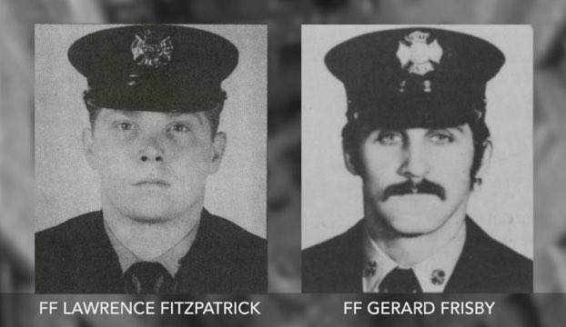 FDNY's tweet photo. FDNY remembers FFs Lawrence Fitzpatrick #Rescue3 and Gerard Frisby #Ladder28 who made the Supreme Sacrifice on this day in 1980. FF Fitzpatrick attempted a roof-rope rescue to save a trapped FF Frisby from fire on the 7th floor. The rope failed and both members were killed. https://t.co/OkbEKKqq9V
