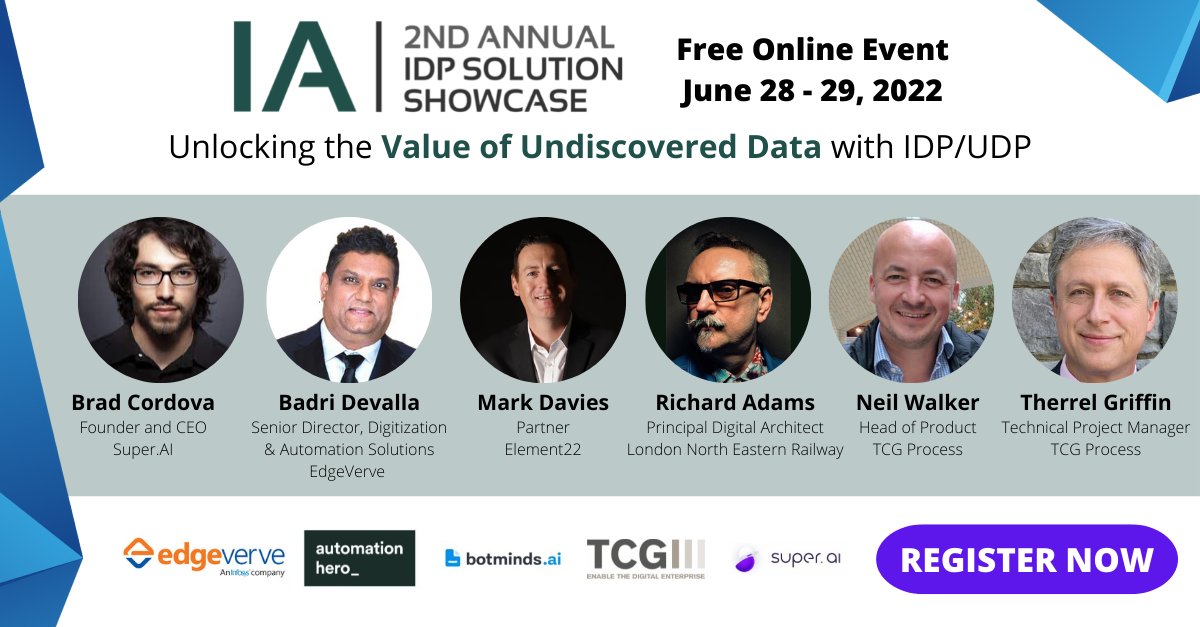 AIMagazine_BC's tweet image. Join @AiiA_Network for their #IDPSolution Showcase to learn how the adoption of IDP/UDP solutions can help your enterprise drive #DigitalTransformation success.

Register now: bit.ly/3NMGQu1
 
#intelligententerprise #AI #RPA #automation
