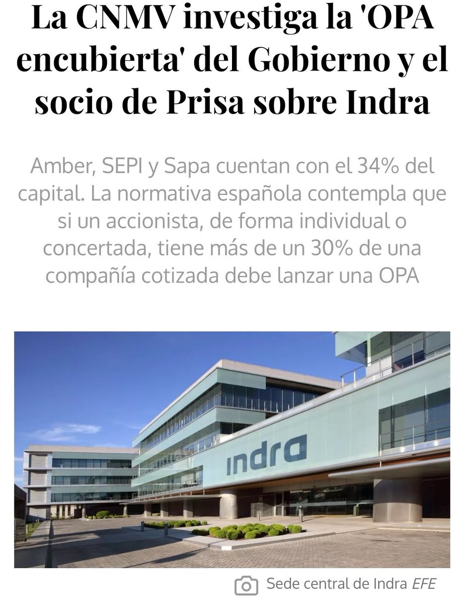 📌 <a href="/AhoraTuOrg/">AhoraTú</a> denuncia y rechaza las malas prácticas ilegales mediante las que Sánchez y su gobierno han controlado INDRA violando el código de buen gobierno que la CNMV establece para las empresas cotizadas en bolsa.
👇👇👇👇👇

vozpopuli.com/economia_y_fin…