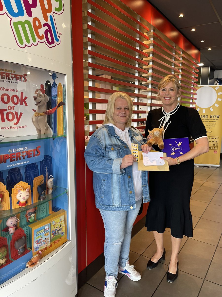 Congratulations to Kim - you won our Raffle! 
The prize includes 4 tickets to CattleCountry plus a meal at any one of our 5 McDonald’s in Gloucester, and a chocolate hamper. Enjoy! 

Thankyou you for supporting our charity @RMHBristol <a href="/McDonaldsUKNews/">McDonald's UK News</a>